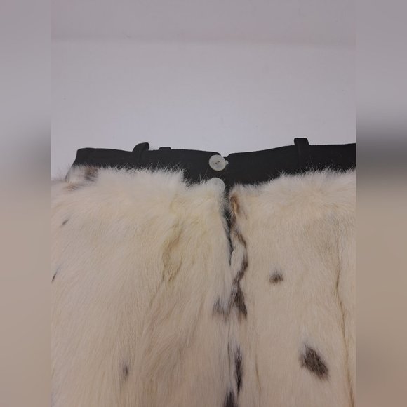 Women's Mini Skirt 100% Genuine Dyed Rabbit Fur with Leather Trim Size 10 US - Picture 5 of 7